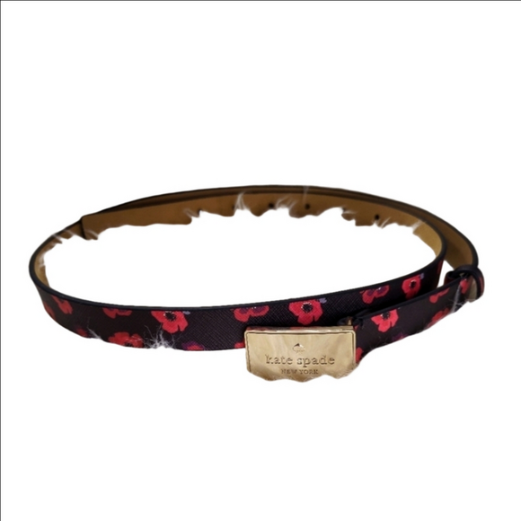 kate spade Accessories - Kate Spade Lori Belt Black Red Floral Leather 37 Inch